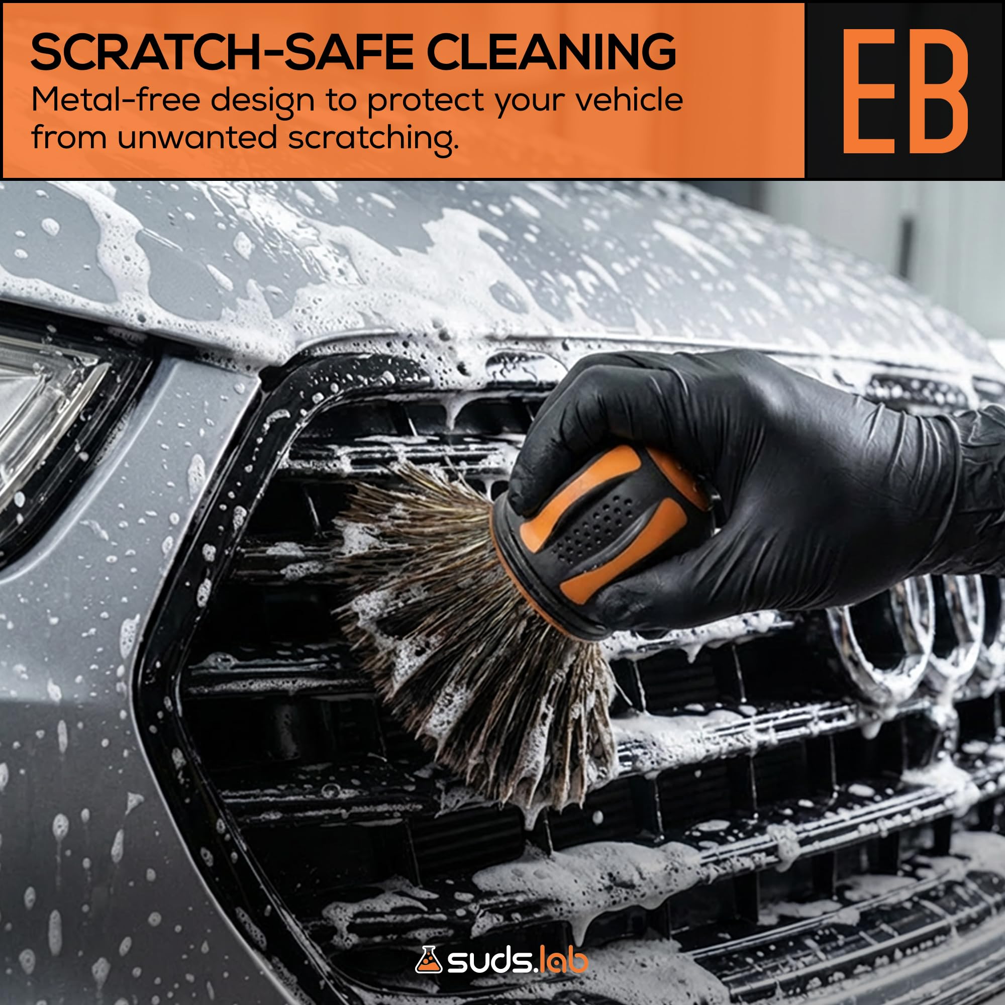 Suds Lab Elite - Cepillo de pelo de jabalí para detalles de coche, limpieza profunda con soporte, sin metal, herramienta de detalles de alta absorción para interiores y exteriores sin arañazos