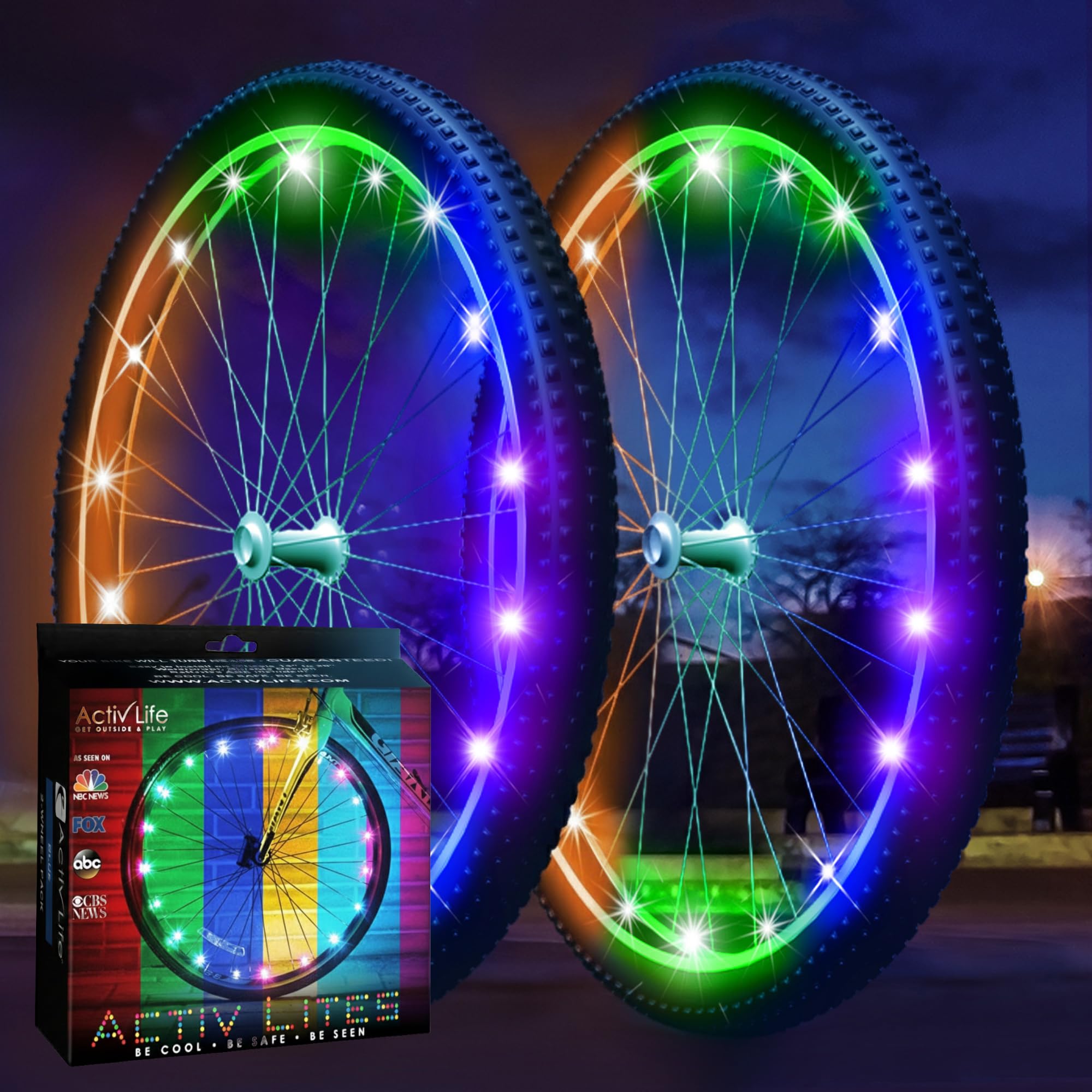 activ life bike wheel lights - color-changing led spoke lights for wheels - festive stocking stuffers - christmas night riding - bike accessories - pack of 2, color-changing