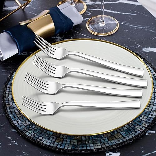 Miniatura 3 de LIANYU Juego de cubiertos de 16 tenedores y cucharas, 8 tenedores de postre (6.7 pulgadas) y 8 cucharaditas (6.7 pulgadas), cubiertos cuadrados de