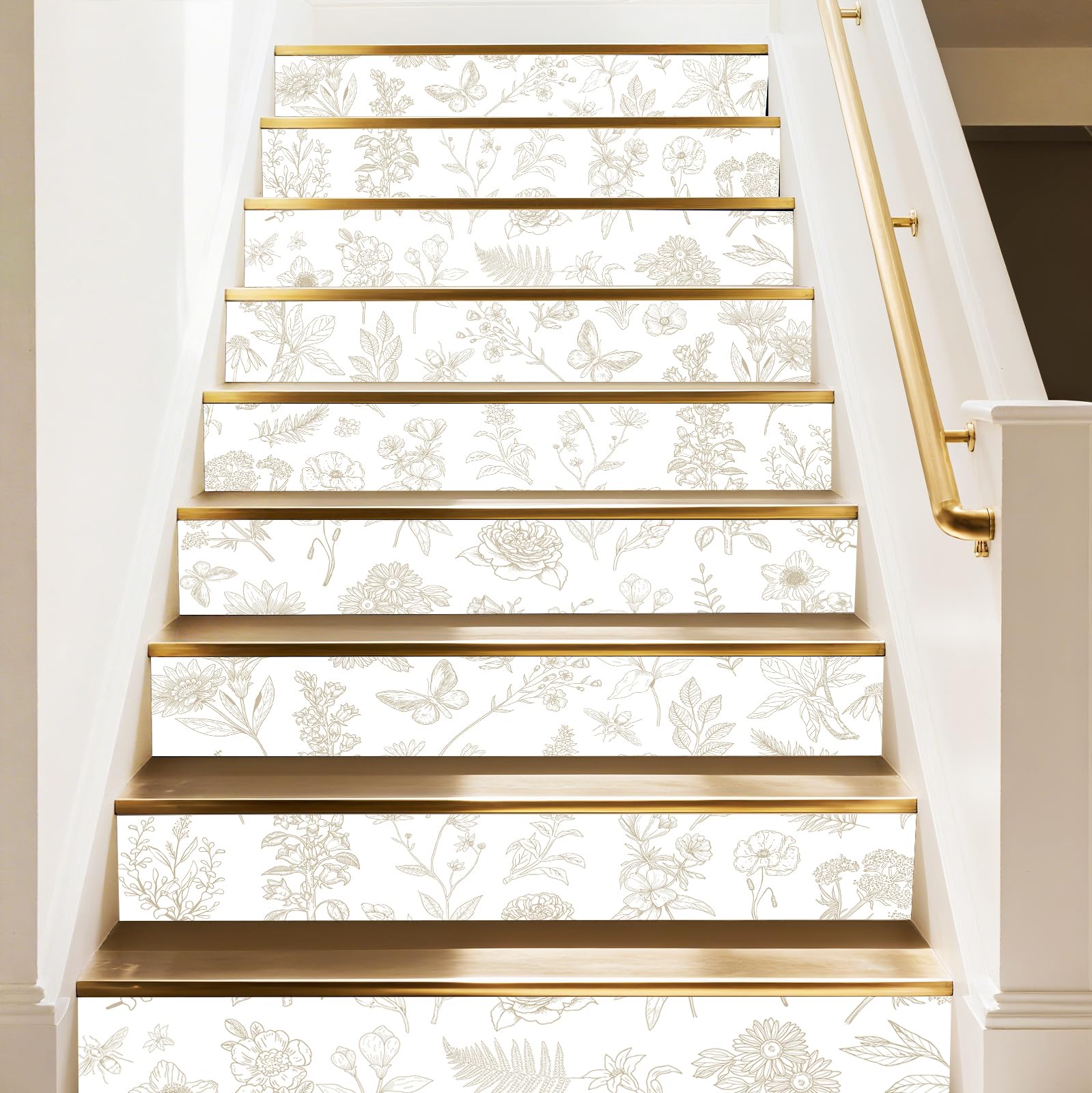 PLIGREAT 15 Pack Stair Risers Decals Delicate Flowers Peel and Stick Staircase Stickers Self-Adhesive Creative Art Staircase Murals for Steps DIY Home Hotel Stair Makeover Decor, 18x100cm