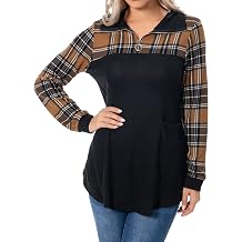 Womens Dressy Casual Flannel Plaid Shirt Trendy Fall Winter Long Sleeve Collared 1/4 Zip Tops with Pockets