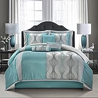 Vista 15 de Grand Avenue Elegante juego de edredón marrón California King, a rayas, juego de ropa de cama de 7 piezas en una bolsa, juego de ropa de cama