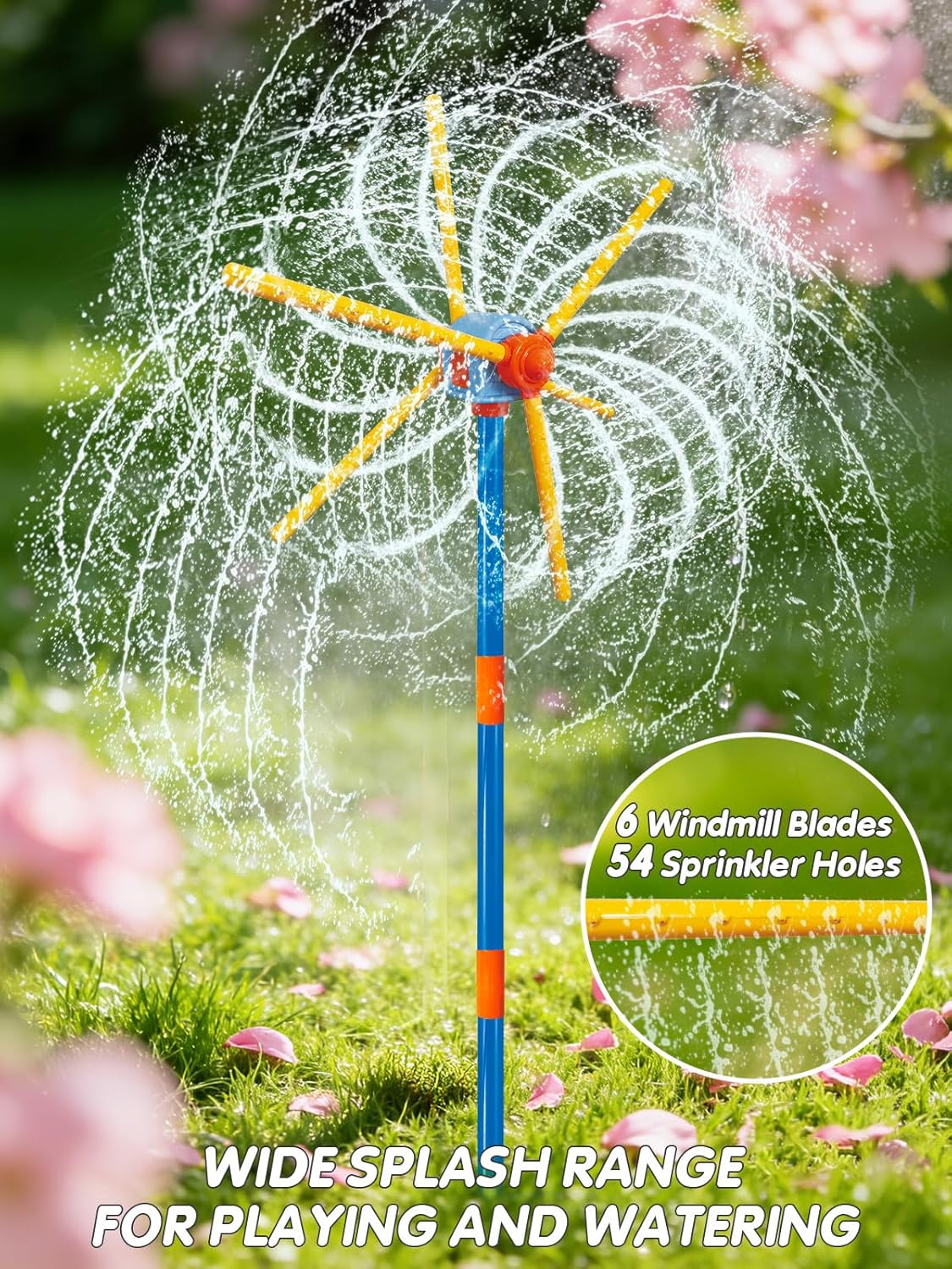 VATOS 59" Windmill Water Sprinkler Outdoor Yard Toy for Kids, New Upgrades Double-Sided with 6 Blades, 54 Spray Nozzles, 360° Spining Splash Summer Fun Play for Boys, Girls, Pets and Lawn Watering