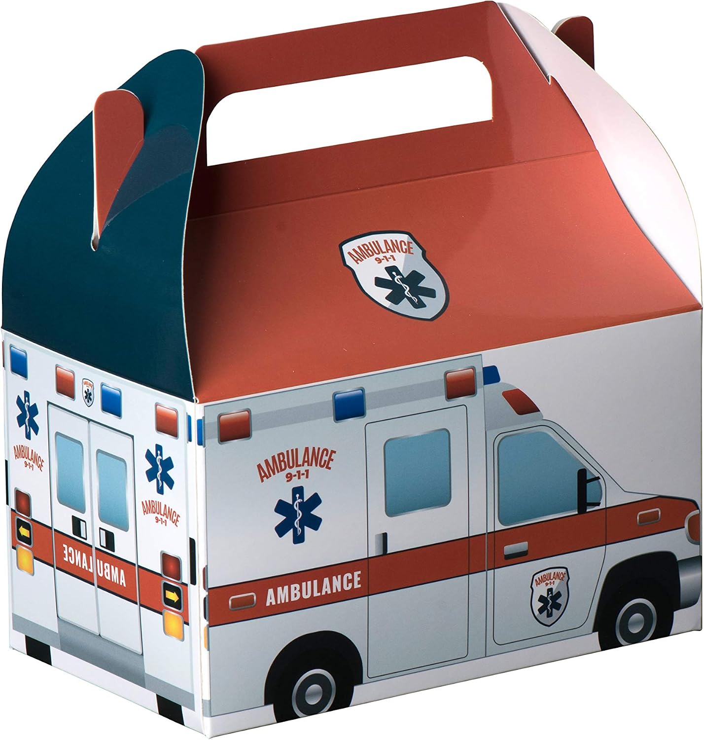 Hammont Paper Treat Boxes - (10 Pack) - Party Favors Treat Container Cookie Boxes Cute Designs Perfect for Parties and Celebrations 6.25" x 3.75" x 3.5" (Ambulance)