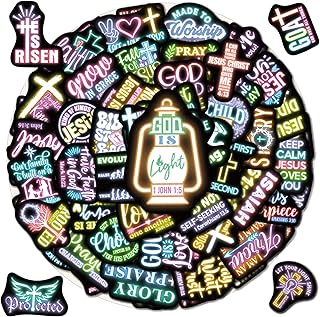 70 Pcs Neon Christian Bible Kids Stickers, Jesus Christ Faith Vinyl Waterproof Water Bottle Decals, Teens Adults Religious Christianity Christmas Thanksgiving Decor