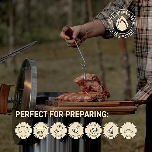 Miniatura 6 de Parrilla de acero inoxidable 3 en 1 para ahumar de alta calidad, barbacoa de carbón portátil con termómetro, ahumador de cocina al aire libre de 40
