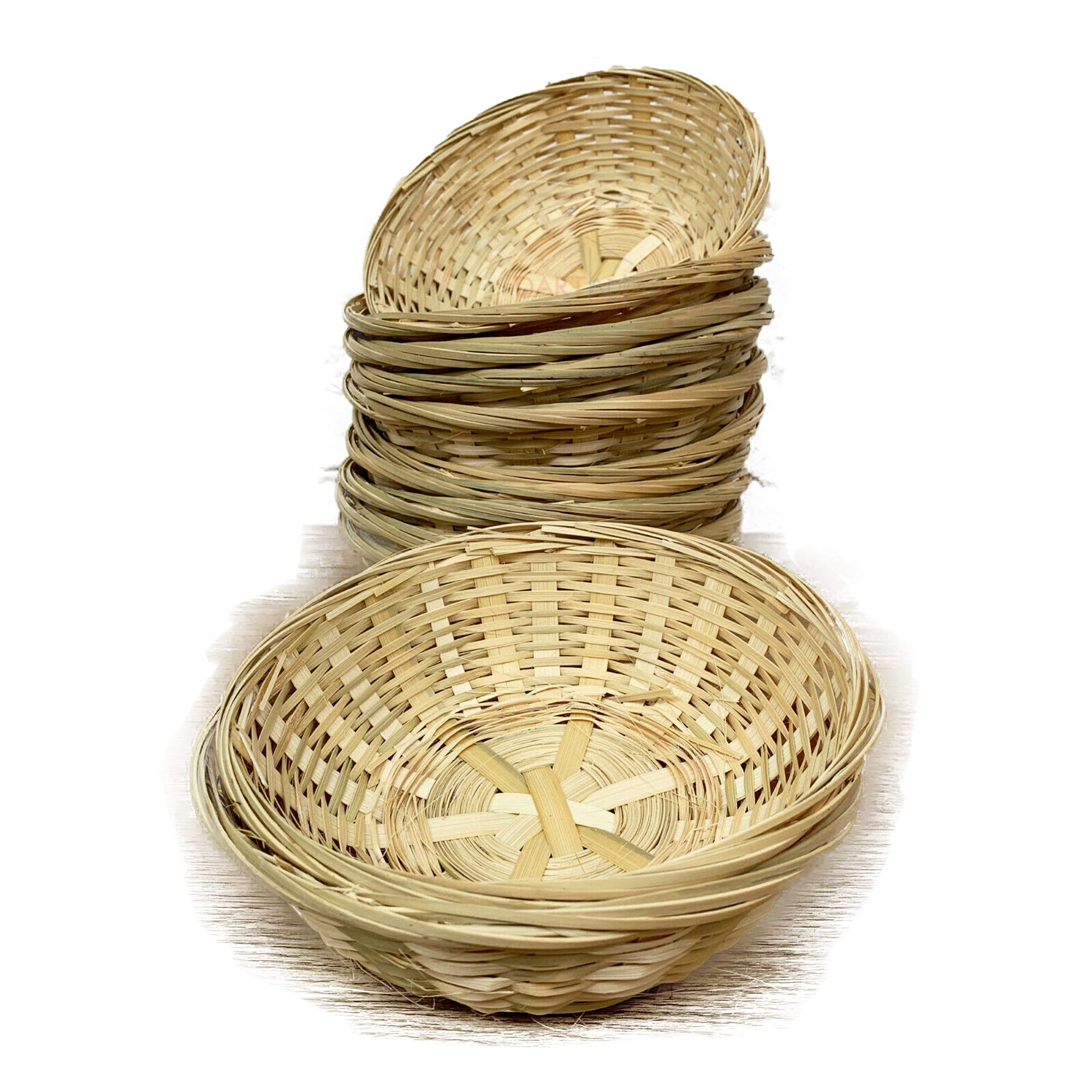 DarthomeLtd Sets Of Oval Round Woven Bamboo Fruit Snacks Bread Small Wicker Storage Gift Baskets 20cm (Round, 12)