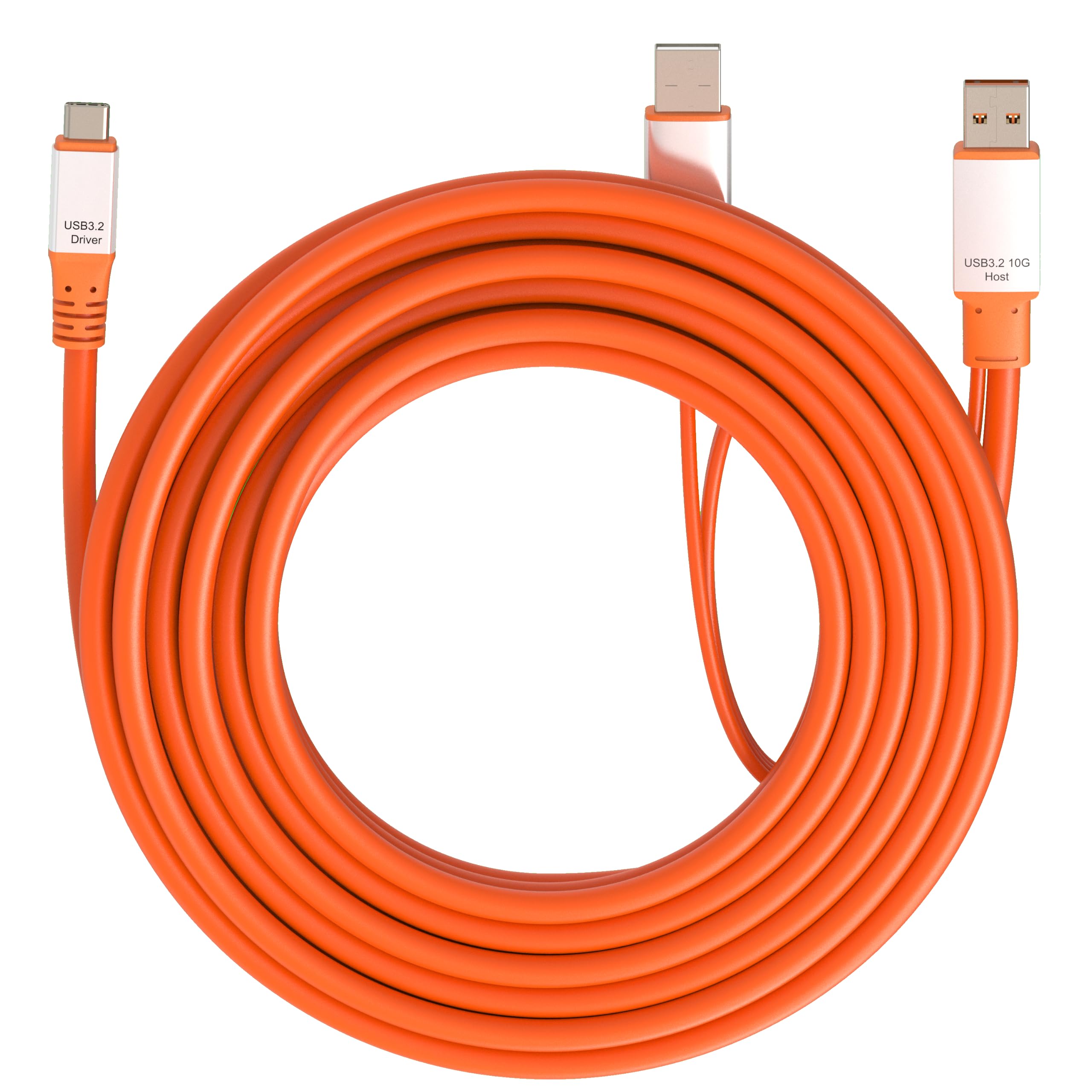 OkyLink Cable activo USB 3.2 Gen 2 tipo A a C macho a macho de 10 Gbps, 15 pies | 5 m con alimentación externa, largo alcance, naranja, para dispositivo USB-C de larga distancia y cámara web