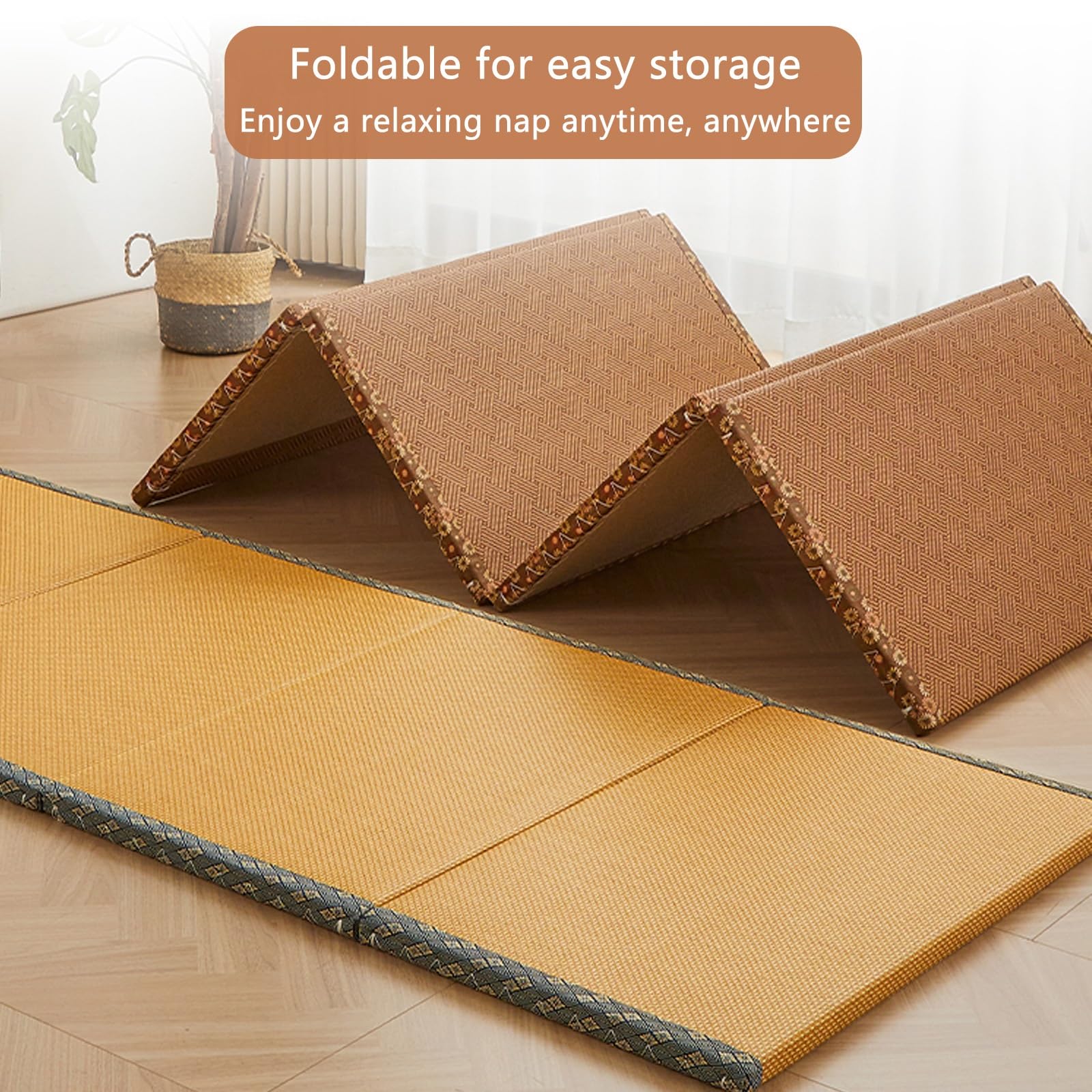 Japanische Tatami Matte Klappmatratze 5cm Dick Futon Matratze Kühl Atmungsaktiv 60x180x5cm Gray+Wood