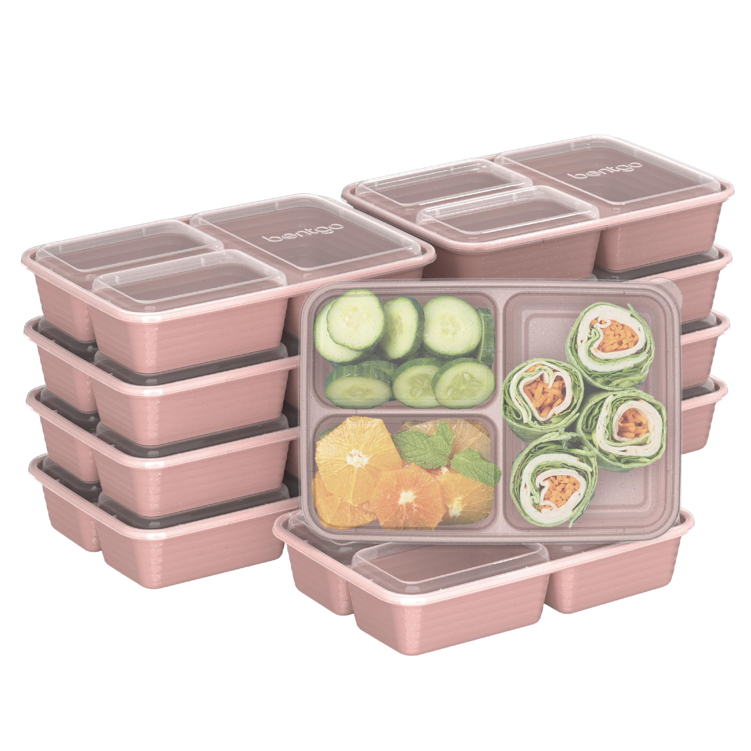 Bentgo Prep - 20-Piece 3-Compartment Reusable Meal Prep Containers with Lids, PFAS & BPA Free Materials, Durable, Microwave, Freezer, & Dishwasher Safe To Go Food Storage (Rosette Glitter)