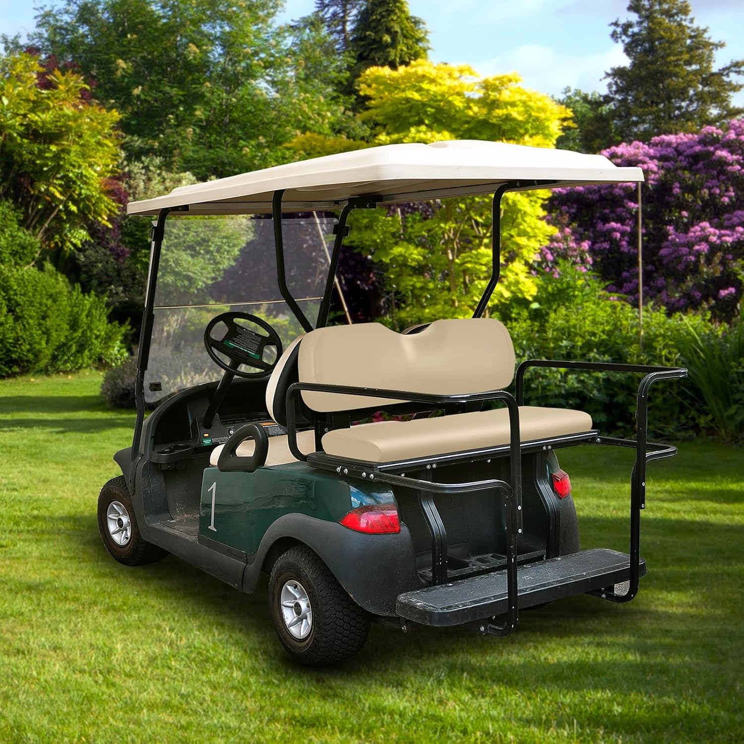 Golf Cart Rear Seat Covers Staple On Replacement for Aftermarket Rear Seat, Beige Leather