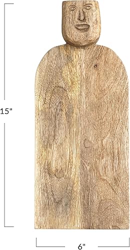 Miniatura 4 de Creative Co-Op Cortadora de mango tallada a mano mediana con mango y acabado peinado, queso natural y tabla de cortar