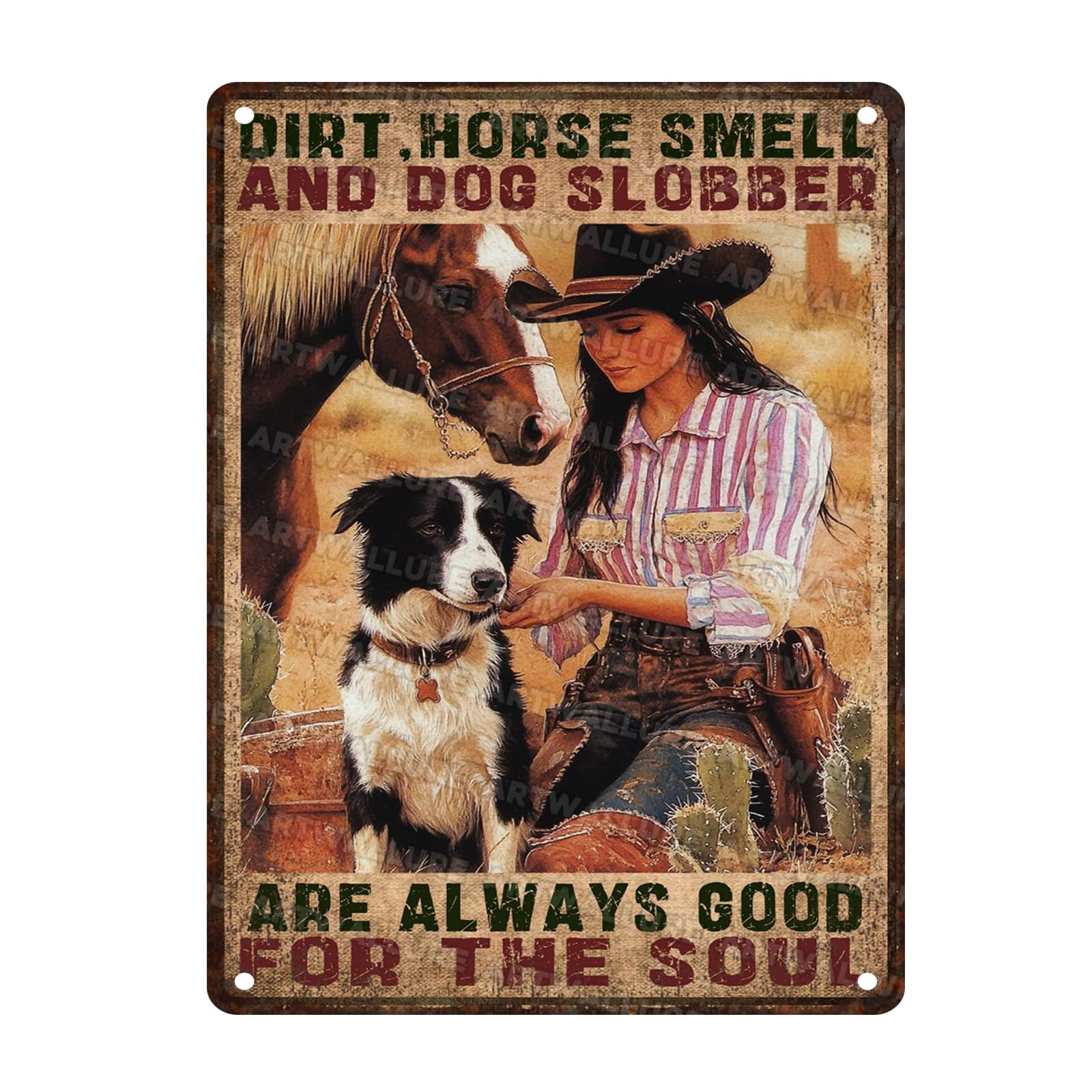 Vintage Rustic Metal Sign Dirt Horse Smell Dog Slobber Retro Wall Art For Man Cave Garage Decor Country Home Bar Humorous Animal Lovers Gift 12x16inch