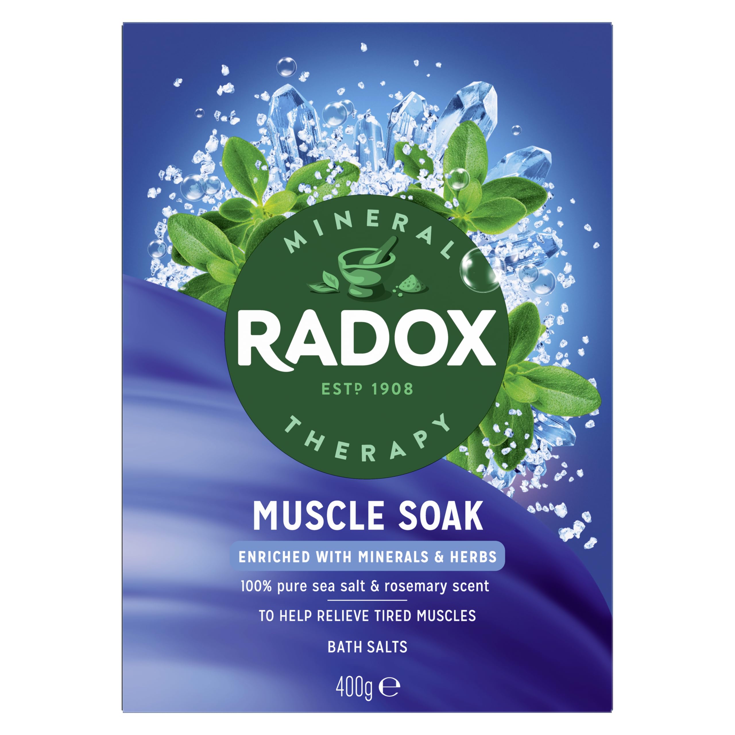 Radox Mineral Therapy Muscle Soak Bath Salts Bath Soak uniquely blended with minerals, herbs & a soothing thyme fragrance for a relaxing bath 400 g