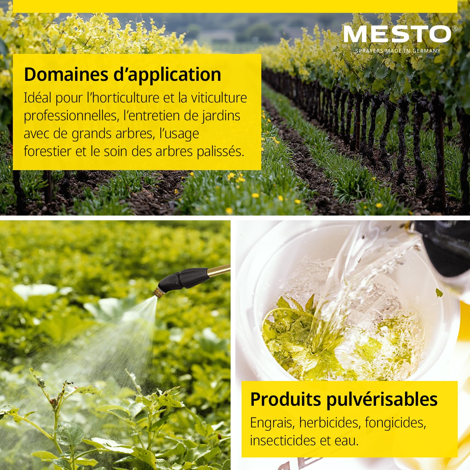 MESTO RS125 Pulvérisateur à Dos 12 L avec écran de pulvérisation Rond | Pulverisateur de Jardin a Dos à Pression 6 Bar | Pulverisateur a Main pour désherbage, arrosage et Protection des Plantes