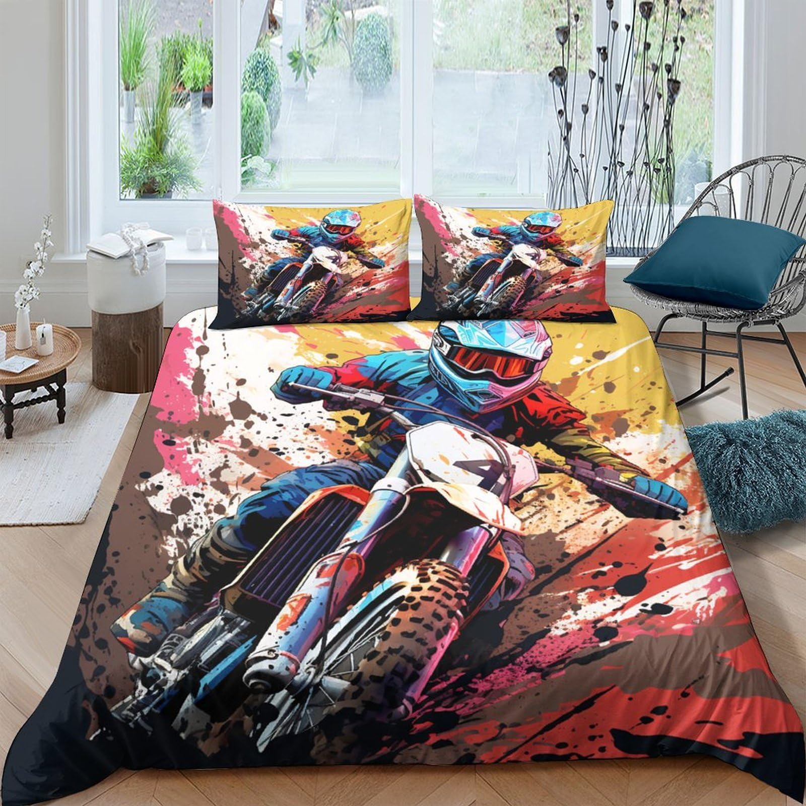 Ctjqhvkz Style-7 3D Printed Motocross Action Fitted Sheet Microfiber Soft Breathable Dirt Bike Bed Cover For Bedroom Decor Protection Single（135X200cm）