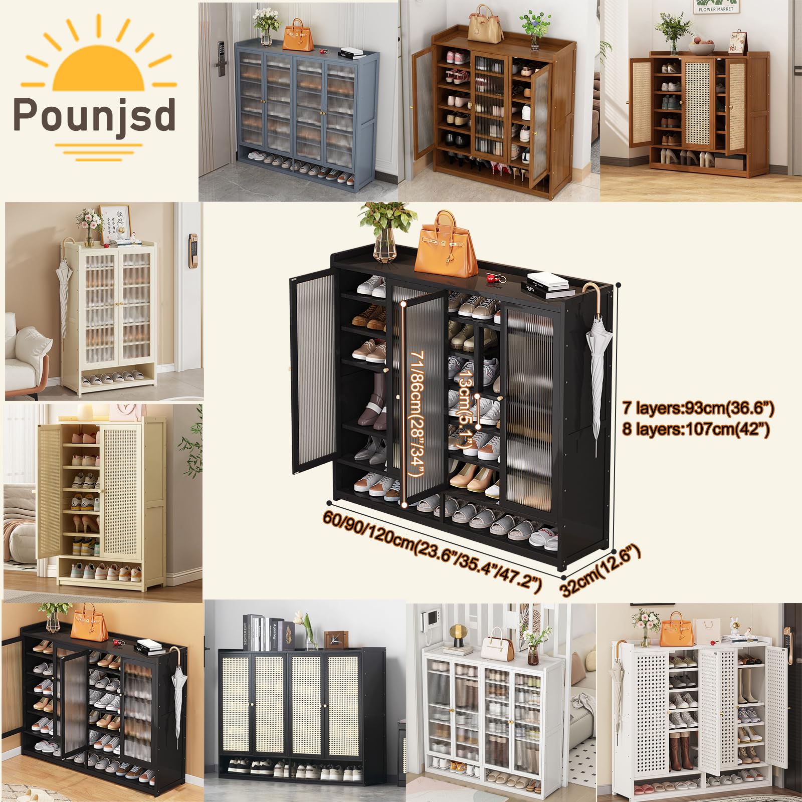 Armario Zapatero para 15-40 Pares, Mueble de Bambú, Ahorro de Espacio, Mueble Zapatero Estrecho,nizador de Zapatos para Entrada, Zapatero Oculto,Zapatero con Puertas para Salón y Recibidor
