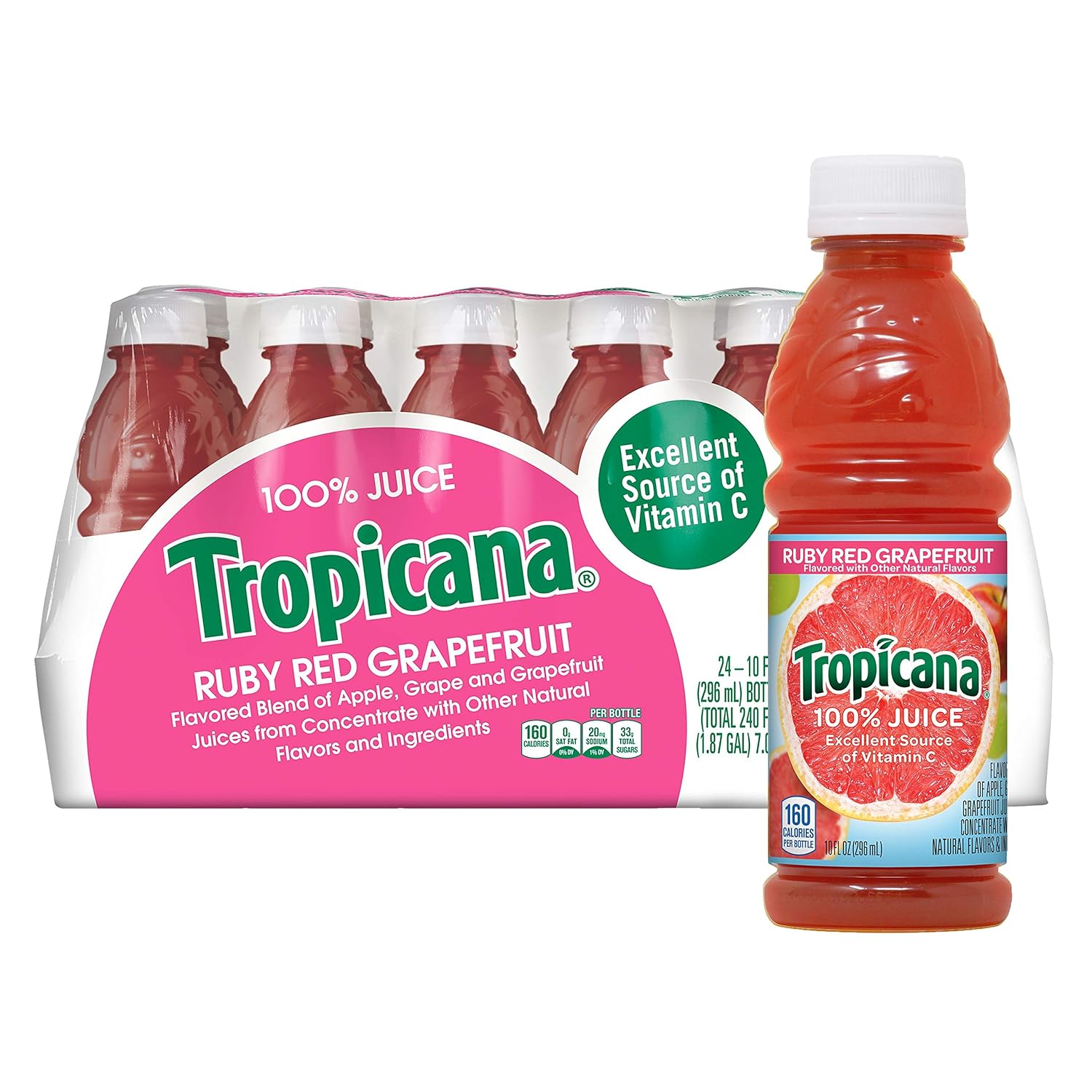 Tropicana 100 Juice, Ruby Red Grapefruit, 10 fl oz (Pack