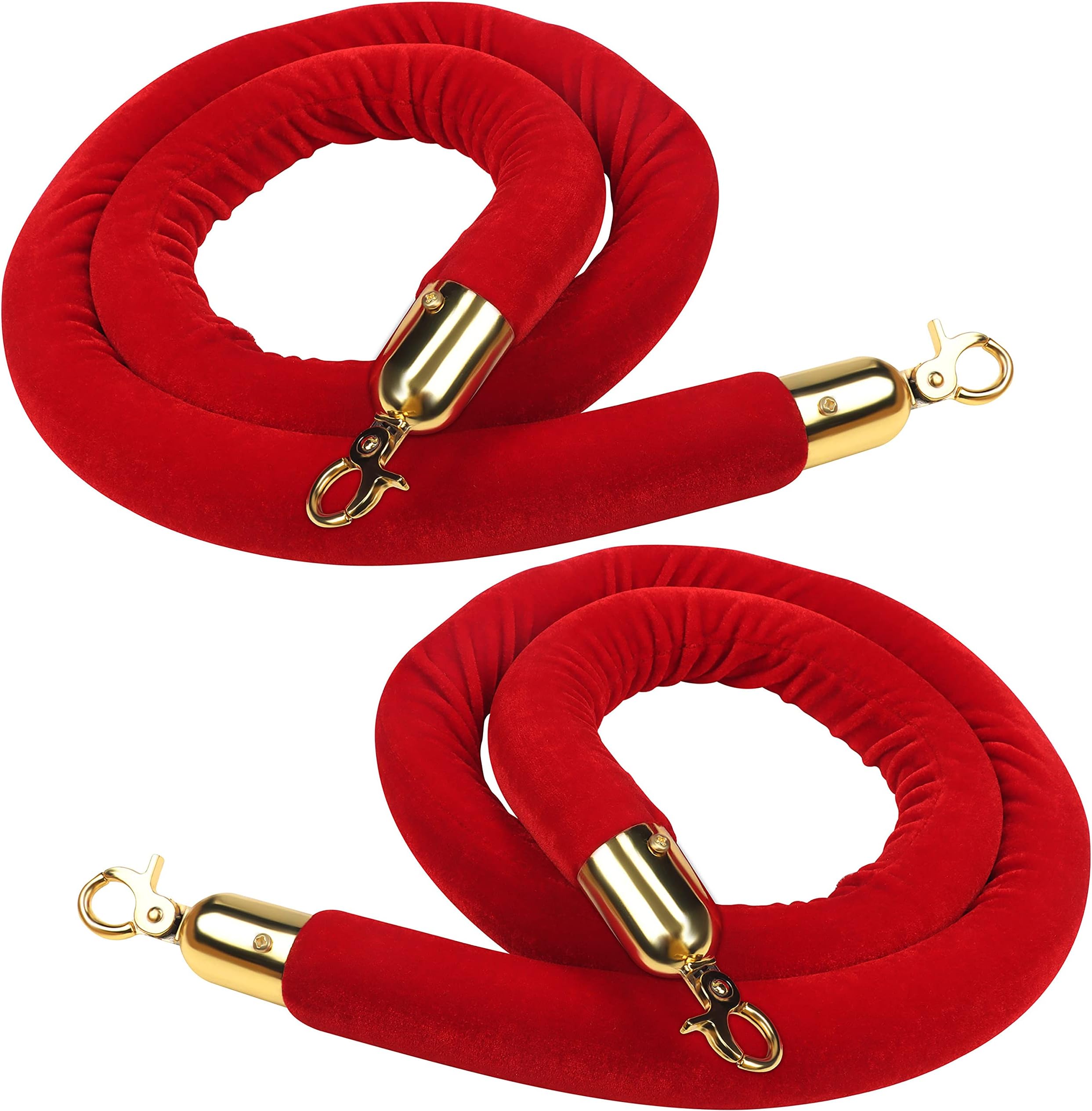 Belle Vous 2 Pack Red Velvet Barrier Rope - W150 x D3.5cm / 59.1 x 1.38 Inches - Polished Gold Snap Hooks for Ball Top Stanchion Post Hanging - Thick Queue Line Divider & Crowd Control Barrier