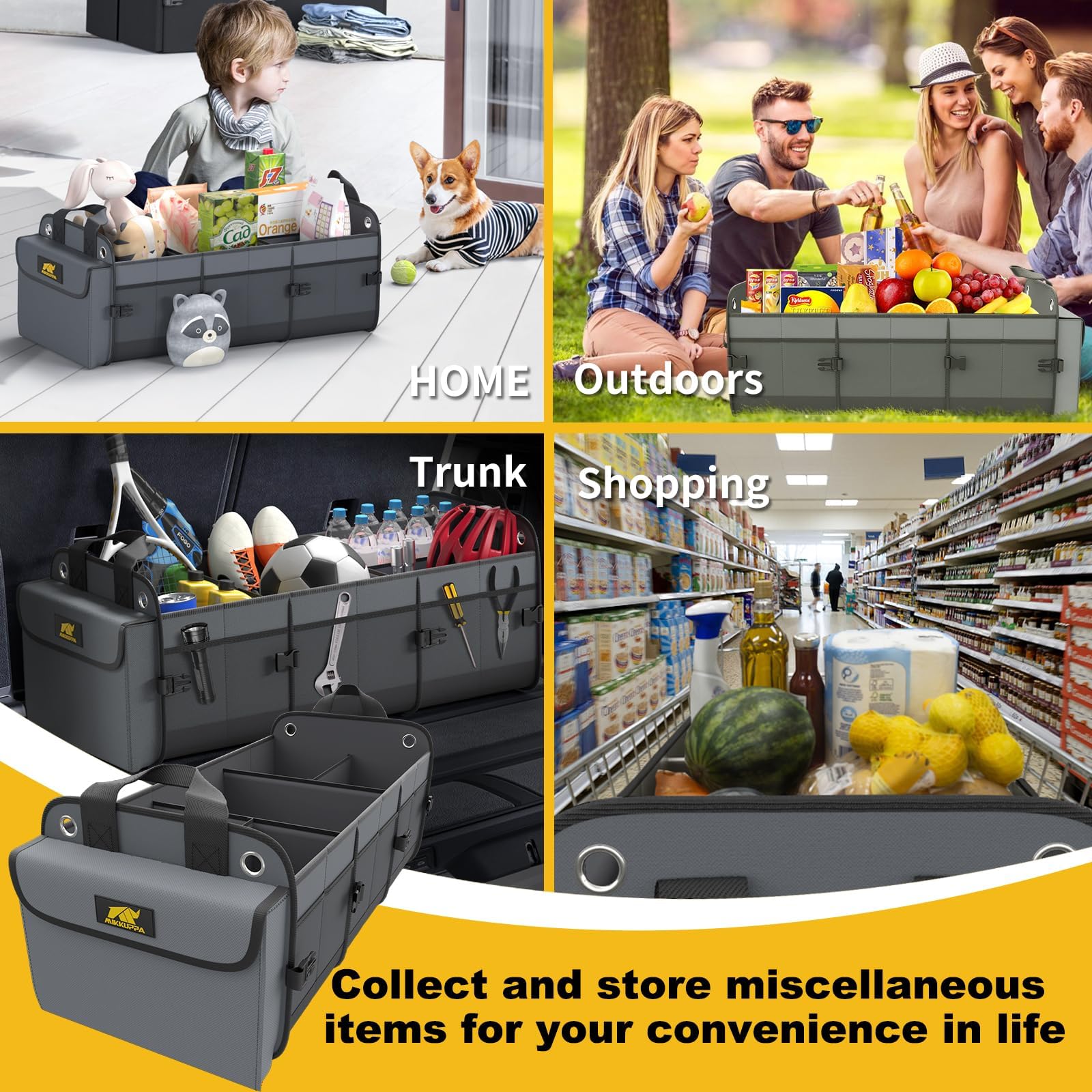 MIKKUPPA Organizer per bagagliaio con refrigeratore, grande organizer per auto, 100 l, in tessuto Oxford 1680D, pieghevole, con 2 cinghie regolabili, per auto, camion, Suv (grigio)
