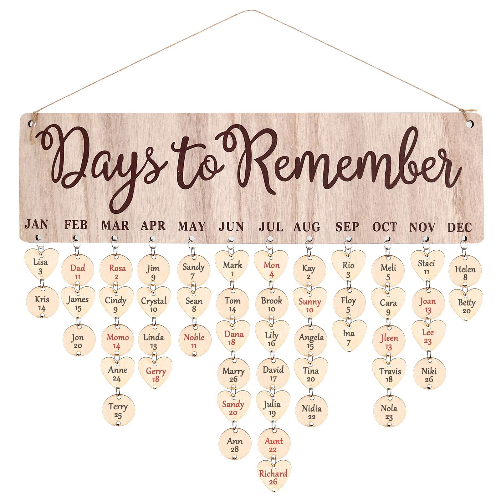 – Wooden Calendar Birthday Reminder Wall Hanging with Tags, DIY Hanging Wooden Birthday Reminder Calendar, Handmade Ornaments for Family Friends Birthday Reminder Home Wall Decor