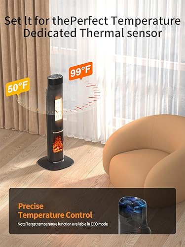 Miniatura 8 de Uthfy Calentador de espacio de 32 pulgadas para habitación grande, calentadores eléctricos portátiles de torre de 1500 W para uso en interiores,