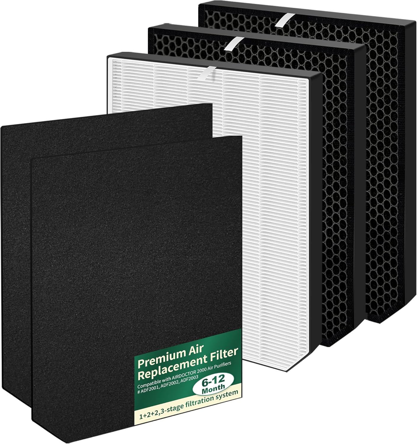 AD2000 Replacement Filter Compatible with AIRDOCTOR 2000 Air Purifiers, with 1 Filter, 2 Activated Carbon Filters and 2 Pre-Filters, Compare to Part# ADF2001, ADF2002, ADF2003