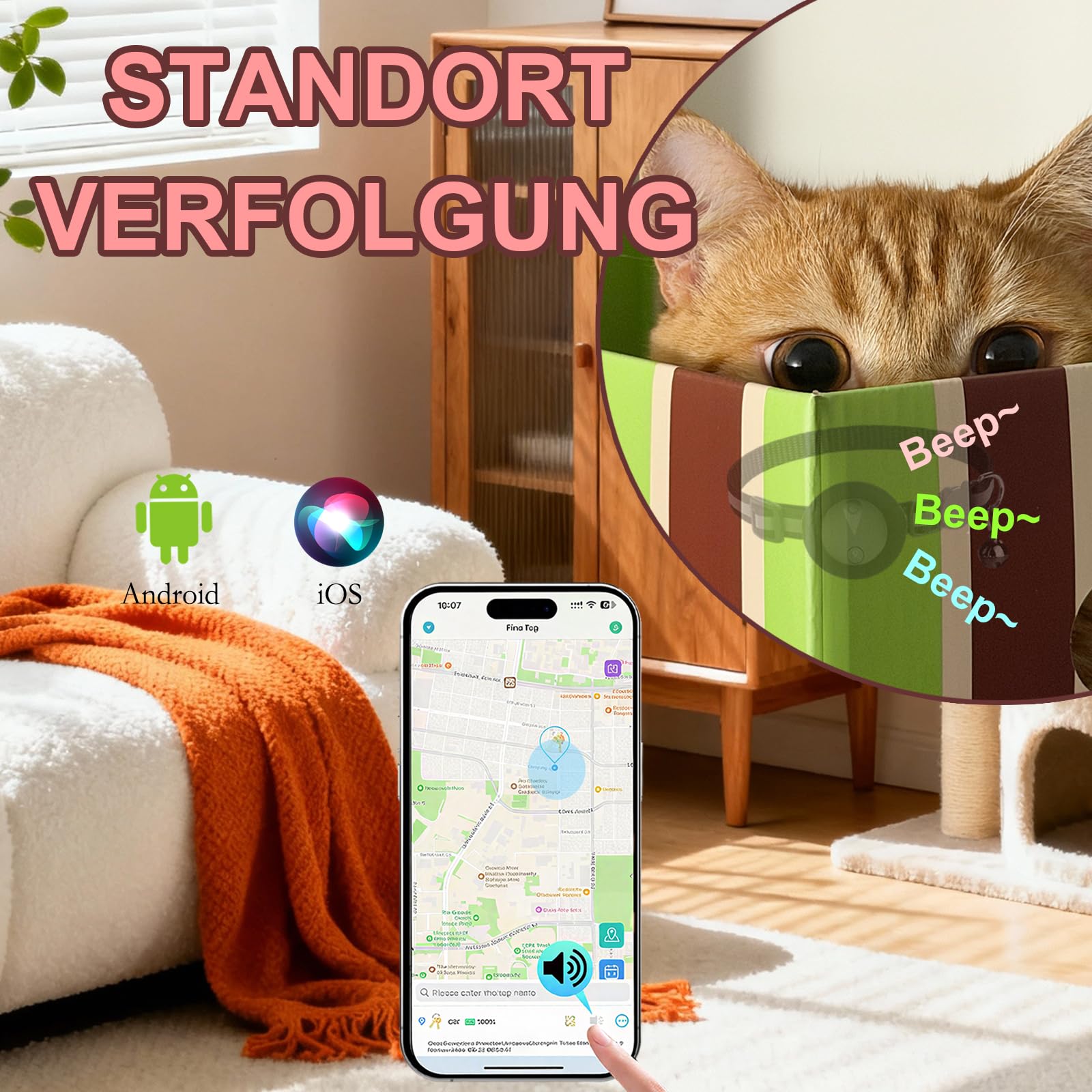 GPS Tracker Katze Kein Abonnement Erforderlich Tracker Katze Unterstützt Android & iOS Katzenhalsband Mit GPS Aktivitätenverlauf Katzen GPS Tracker Echtzeit-Standortverfolgung – Mattschwarz