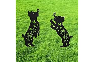 Yorkie Dog Figurines Outdoor Patio Decoration, 2-Pack Metal Yorkie Statues for Garden Lawn Yard Stakes.