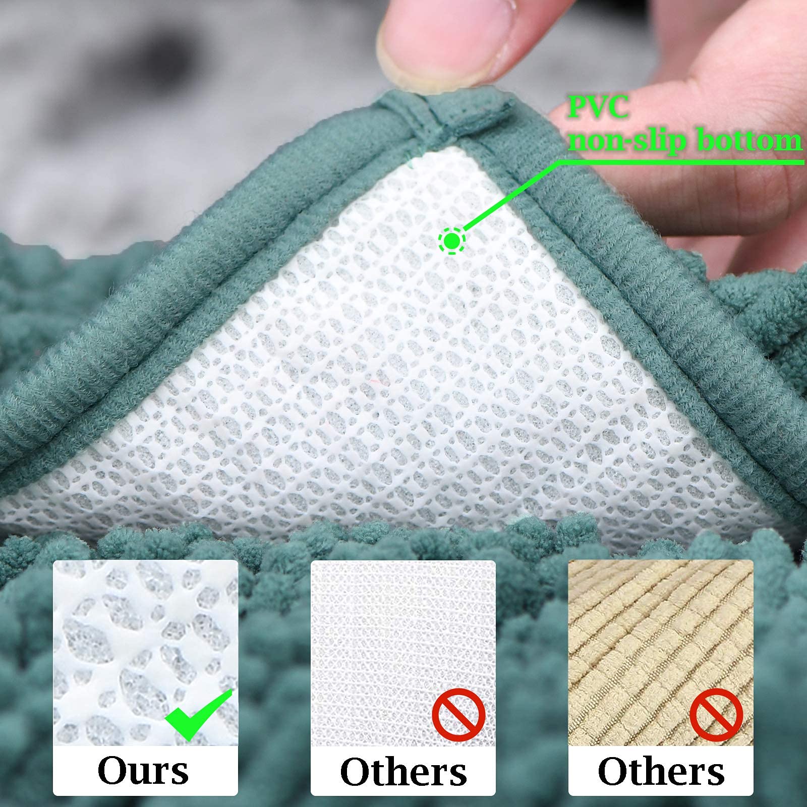 Tapis De Bain UHOUSEST - Lot De 3, Chenille Absorbante, Antidérapant | Lavable En Machine, Blanc