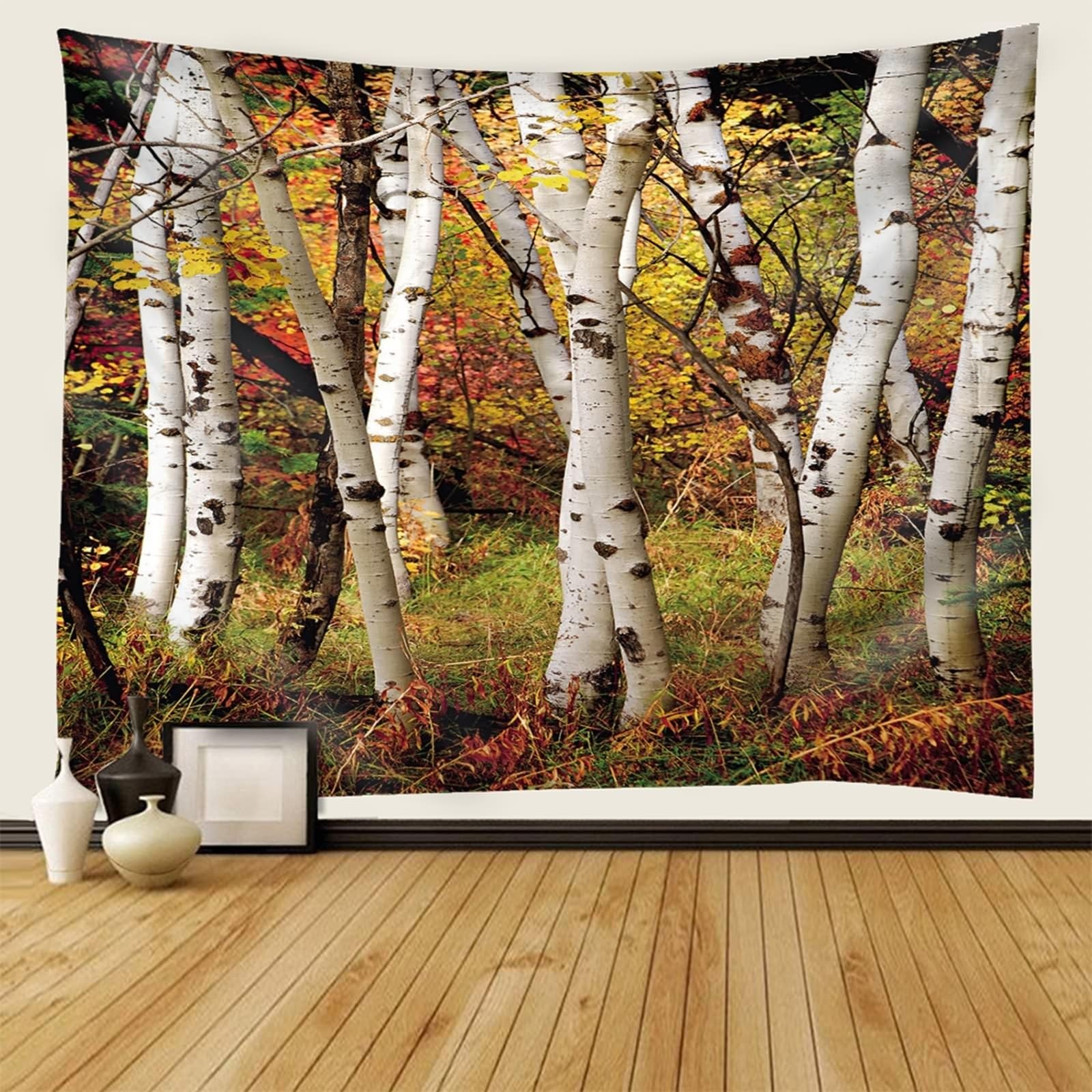 Wycian Tessuto da parete arancione Arazzo da parete in abete bianco alberi in microfibra per camera da letto, soggiorno, ufficio, appartamento, 200 x 200 cm (larghezza x alta)