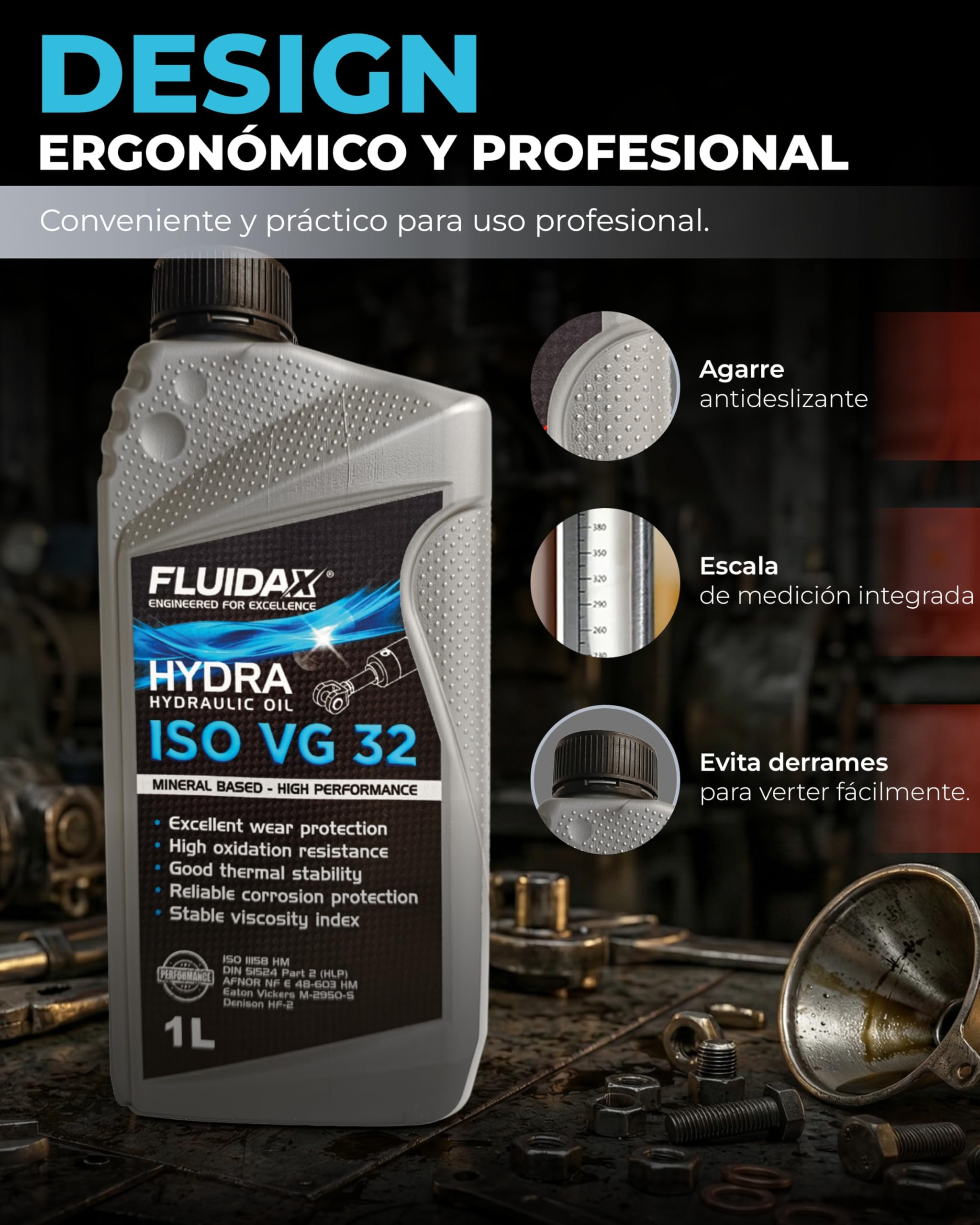 Aceite hidráulico ISO VG 32 HLP 1 litro lubricante mineral antidesgaste DIN 51524