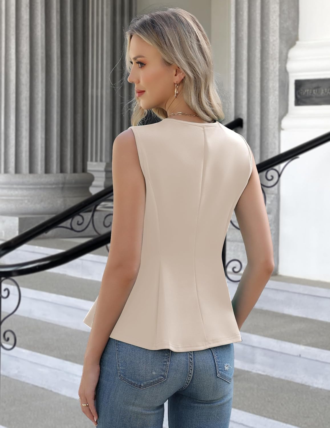 Womens Summer Peplum Tank Tops Sleeveless Zipper High Neck Dressy Casual Blouses Business Work Outfits 2026 Trendy - Image 4