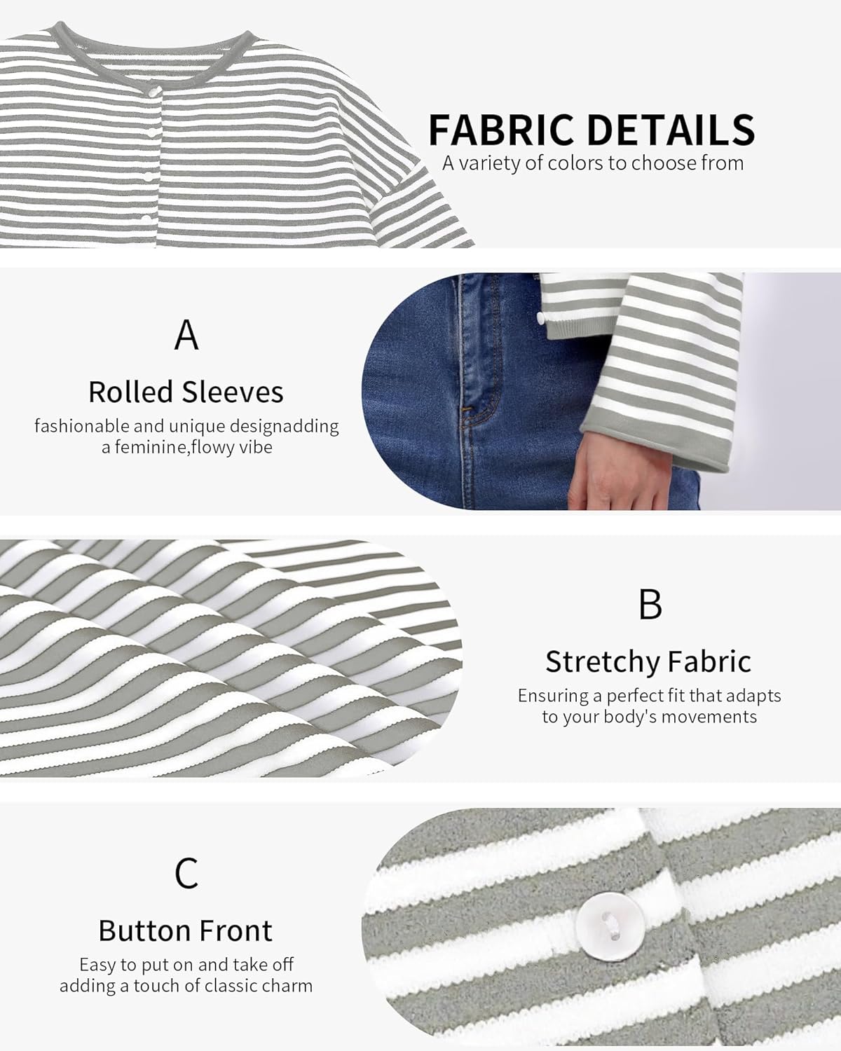 IPMQ Womens Striped Cardigans Lightweight Casual Button Up Sweaters Long Sleeve Loose Knit Cardigan Sweater Fall Winter - Image 5