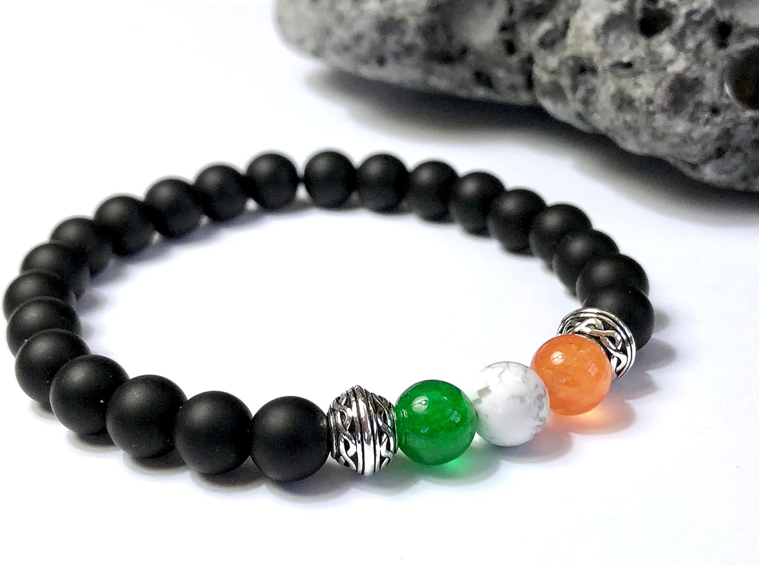 Irish Flag Bracelet - 6mm or 8mm Gemstone Beads - Optional Coordinating Celtic Knot Bracelet - Onyx Jade Hematite Bracelet Set - Custom Sized