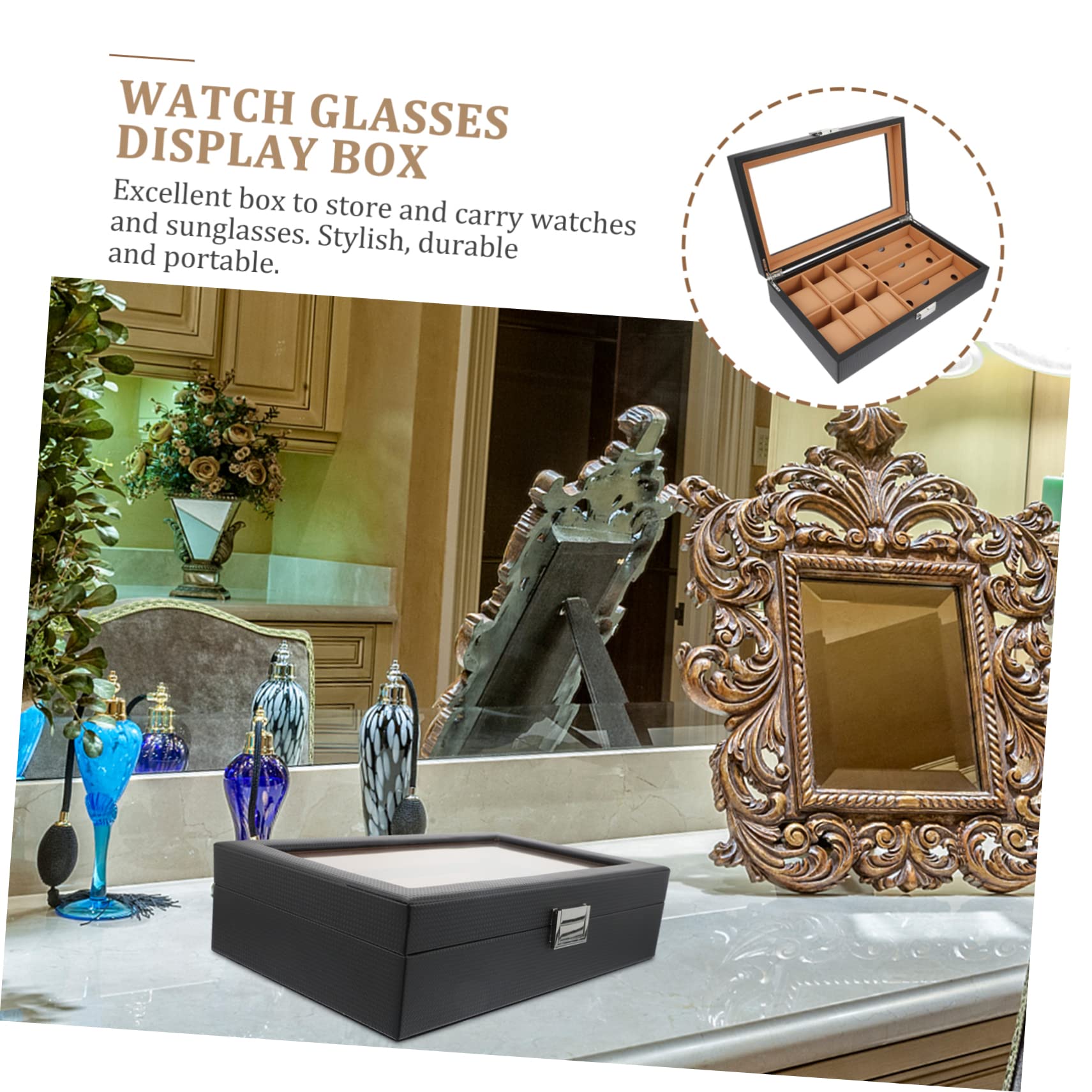 SOIMISS Boîte à Montres en Bois 6 Montres 3 Lunettes, Coffret de Rangement