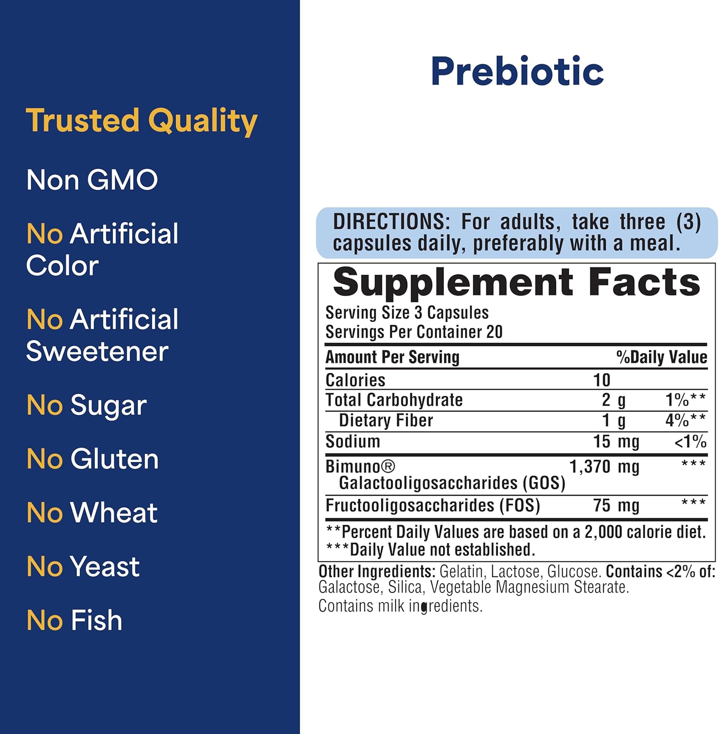 Puritan's Pride Prebiotics for Men and Women Powered by Bimuno, Dietary Supplement for Advanced Gut Health, Helps to Alleviate Bloating, 60 Rapid Release Capsules