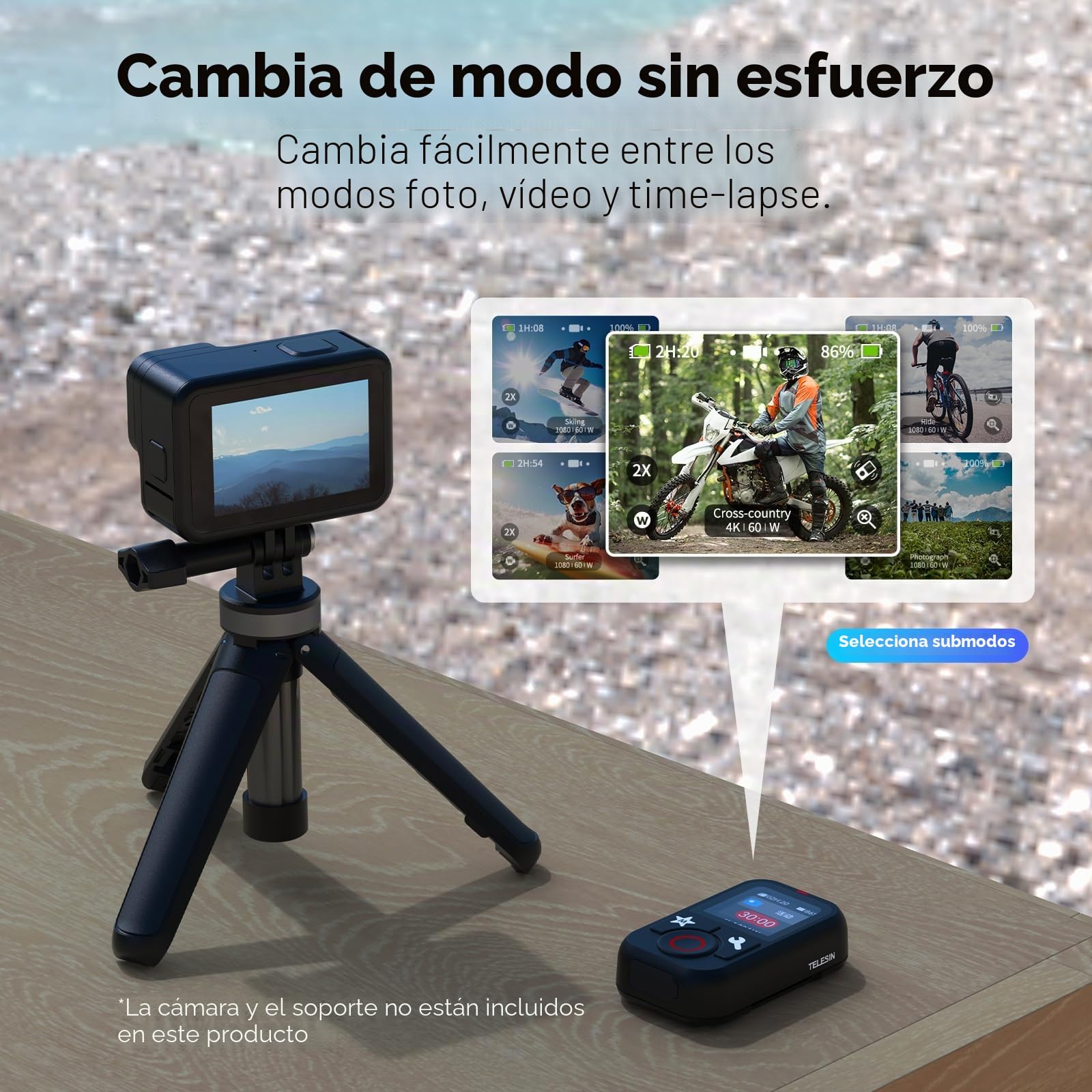 TELESIN T13 Pantalla LCD Color Soporte Multi-Lang. Smart Control para GoPro 13-12-11-10-9-8 Black MAX Mini Cámara
