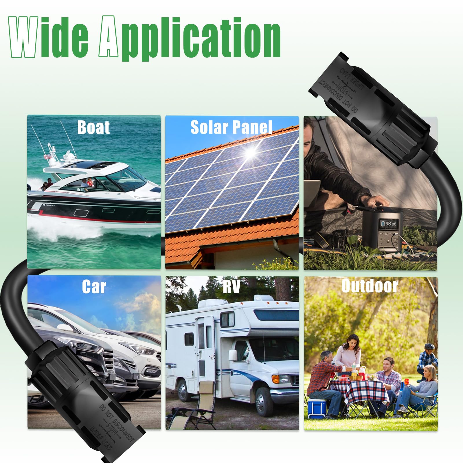 Cable de extensión solar de doble cable de 50 pies, conector de panel solar de 10 AWG (6 mm²), con conectores solares IP67 macho/hembra para exteriores, automóvil, caravana, barco, panel solar