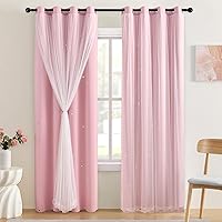 Vista 54 de XiDi Cortinas opacas para dormitorio de niñas, diseño de princesa unicornio arcoíris, 72 pulgadas de largo, rosa/azul