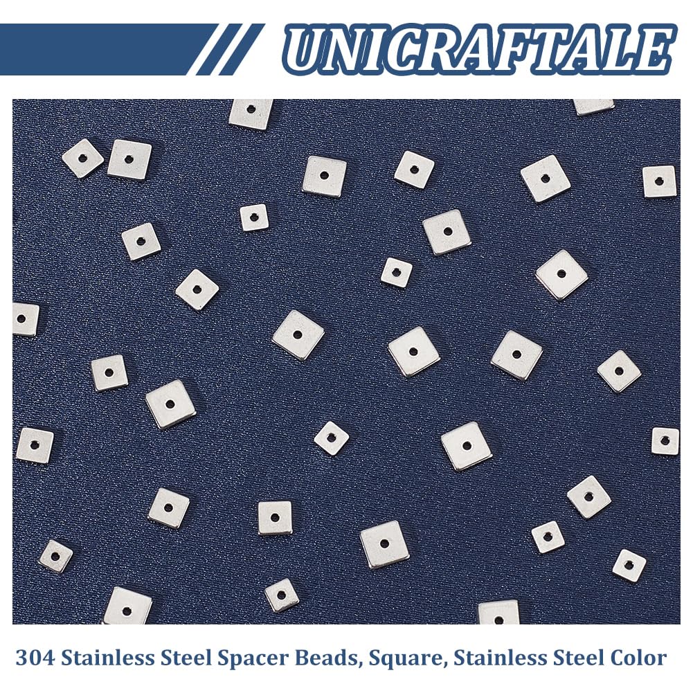 Unicraftale 300 Pz 3 Stili Perline Distanziatrici In Acciaio Inossidabile 304 Quadrato Colore Acciaio Inossidabile