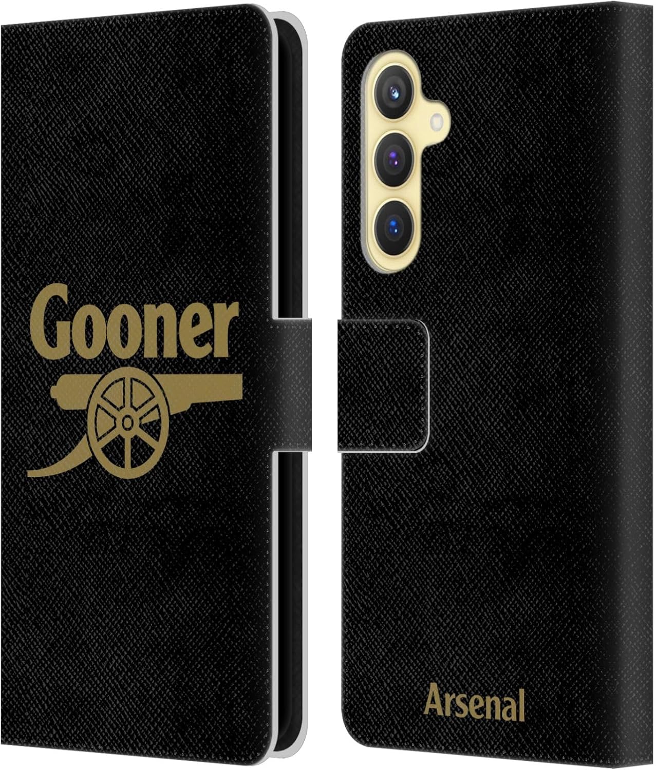 Head Case Designs Officially Licensed Arsenal FC Black and Gold Gunners Leather Wallet Case Compatible with Samsung Galaxy S23 FE 5G