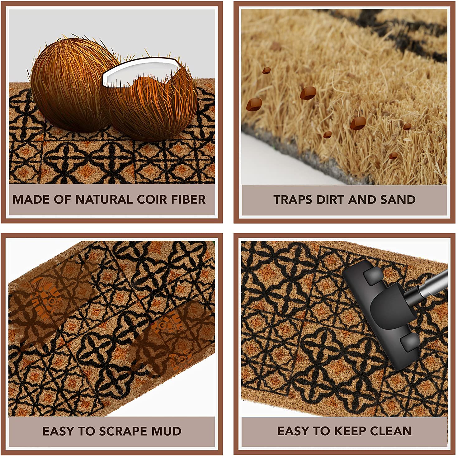 HOKIPO Large 45X75Cm Natural Coconut Coir Door Mats For Entrance Big Size Welcome Mat, Multicolor (In-484, Rectangular) 1