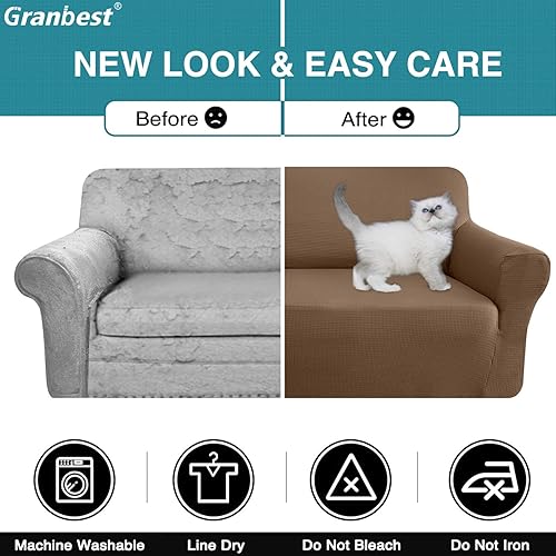Miniatura 5 de Granbest Thick Couch Cover 1 Piece Stretch Fit Sofa Cover for 3 Cushion Couch Covers for Dogs Non Slip Latest Waffle Sofa Slipcover Furniture