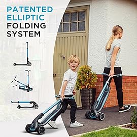 Globber Ultimum Scooter | 3-Wheel Kick Scooter for Adults & Kids 5+ | Foldable Kick Scooter with Safe, Non-Slip Deck & Premium Brakes (Sky Blue)