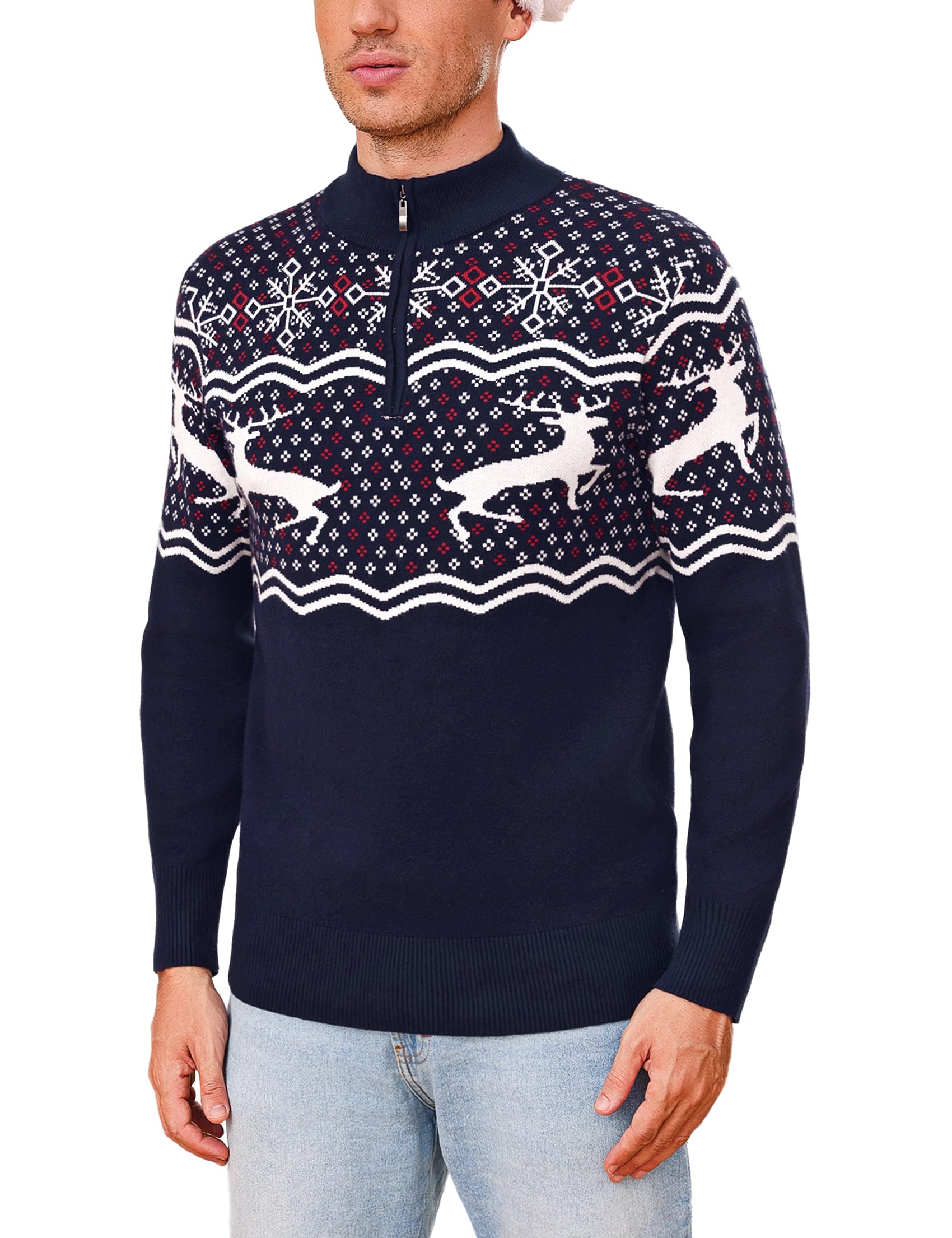 Maglione Natalizio Uomo in Maglia Calda, Pullover Invernale con Renna e Motivi Festivi, Girocollo o Collo Alto, Maglioncino Elegante per Natale e Feste S-3XL