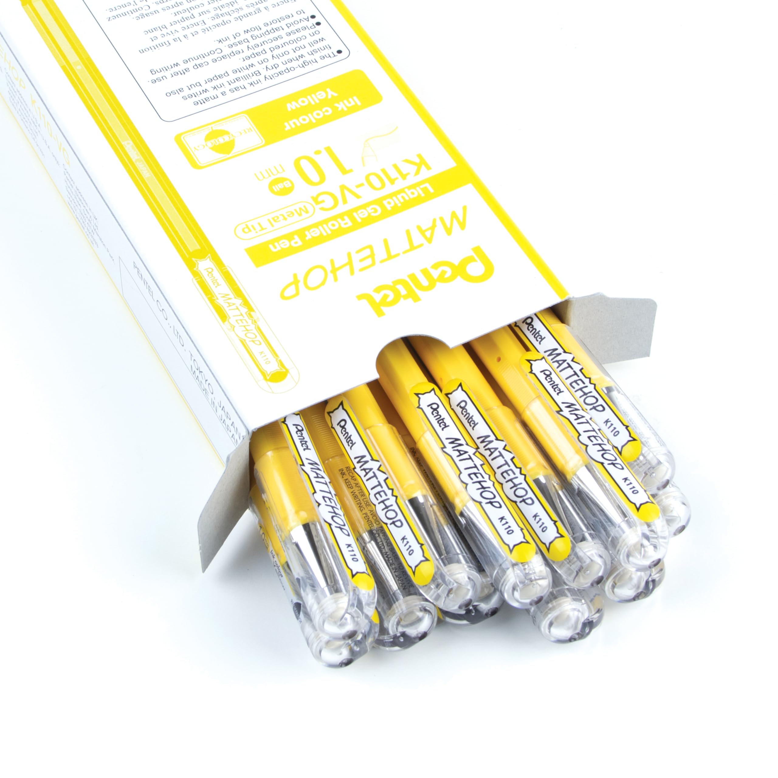 Pentel Mattehop 1.0mm Gel Roller Yellow - Pack of 12, 1 count (Pack of 12) - Image 2