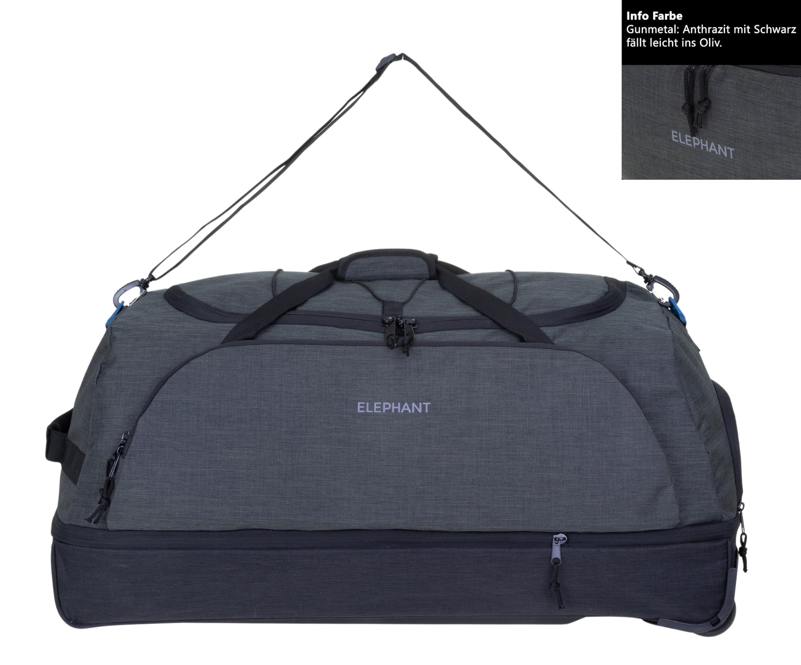 Elephant Reisetrolley Cruiser Travel Trolley 13031 Anthrazit Gun Oliv | Koffer Weichgepäck Reisetasche Reise Urlaub 100-135 Liter Dehnfalte Schuhfach Seitenfach Flach verstaubar