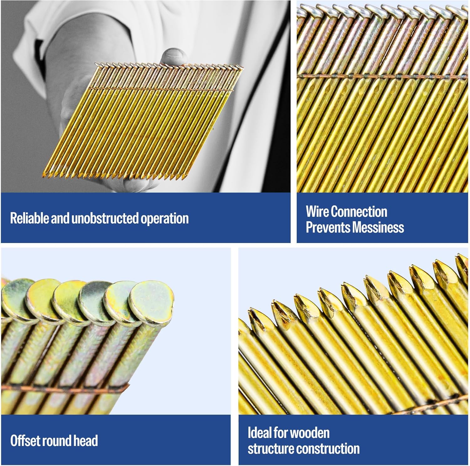 meite 28 Degree Framing Nails 3 Inch Galvanized Offset Round Head Wire Weld Collated Nails for Framing Nailer Gun, Smooth Shank Structural Framing Nails for Construction 2,000PCS