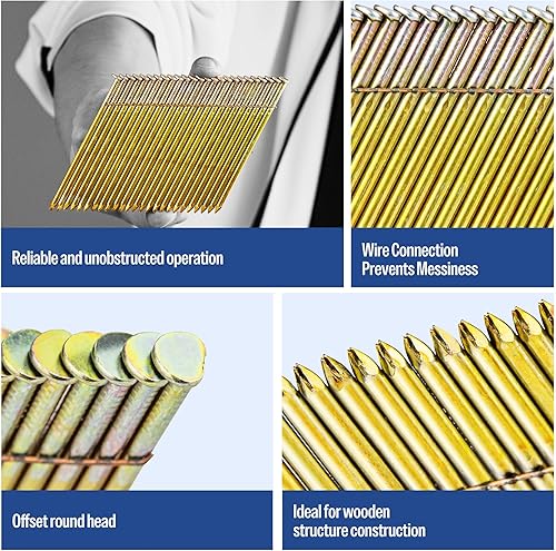 Vista 4 de meite Clavos de marco de 28 grados, cabeza redonda desplazada, 3 pulgadas x 0.120 pulgadas, clavos de soldadura de alambre galvanizado, clavos
